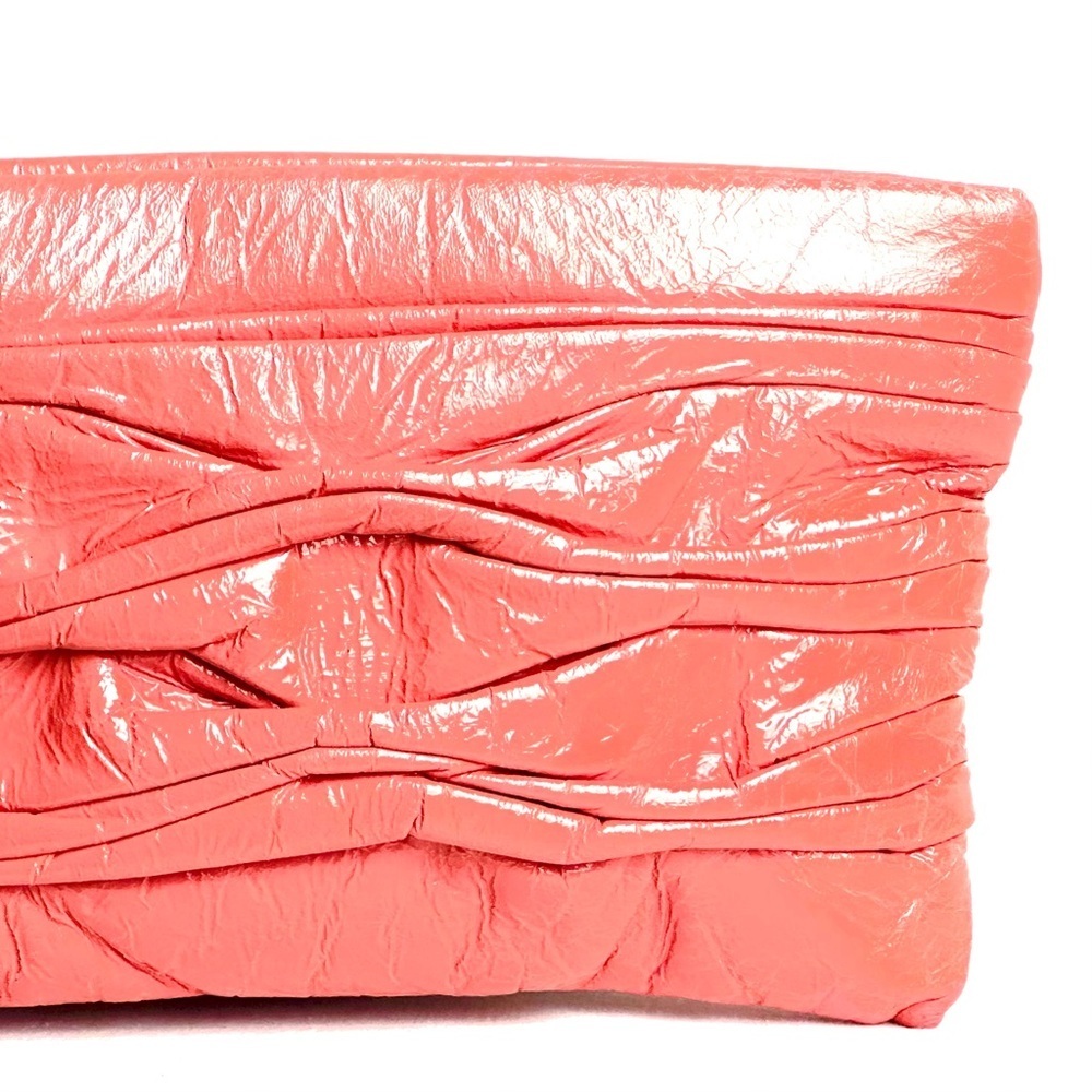 Onna Ehrlich Patent Leather Wristlet in Salmon with Chain Detail - Picture 5 of 12